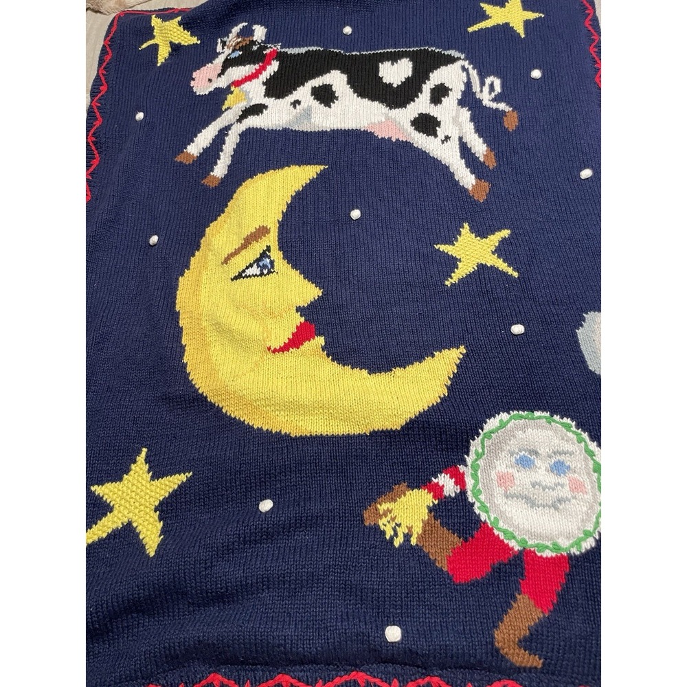 Vtg Hey Diddle Diddle Nursery Rhyme Knit Blanket 1998 Celestial Moon Ryme&reason
